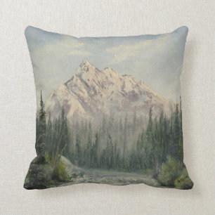 Snowy Mountain Landscape Throw Pillow