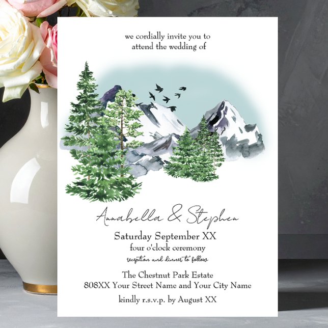 Snowy Mountain Landscape with Pine Forest Trees Invitation (Creator Uploaded)