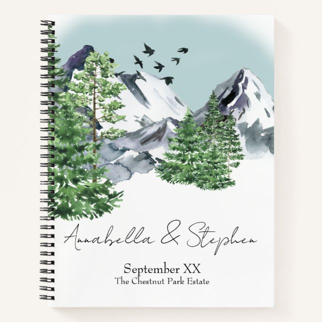 Snowy Mountain Landscape with Pine Forest Trees Notebook (Front)