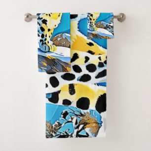 Snowy Mountain Leopard Stance Design Bath Towel Set