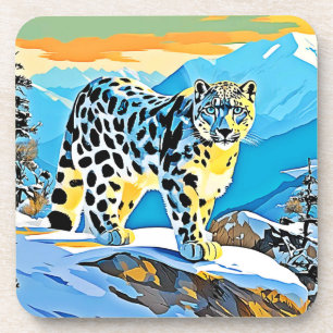 Snowy Mountain Leopard Stance Design Coaster