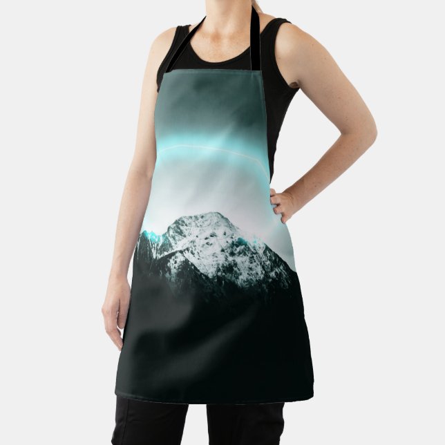 Snowy mountain mysterious blue neon light apron (Insitu)