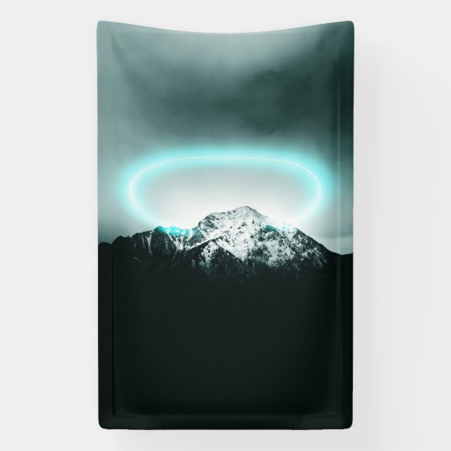 Snowy mountain mysterious blue neon light banner (Vertical)