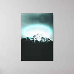 Snowy mountain mysterious blue neon light canvas print