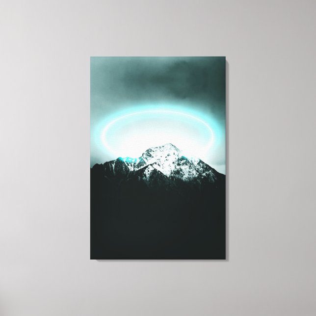 Snowy mountain mysterious blue neon light canvas print (Front)