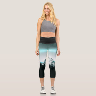 Snowy mountain mysterious blue neon light capri leggings