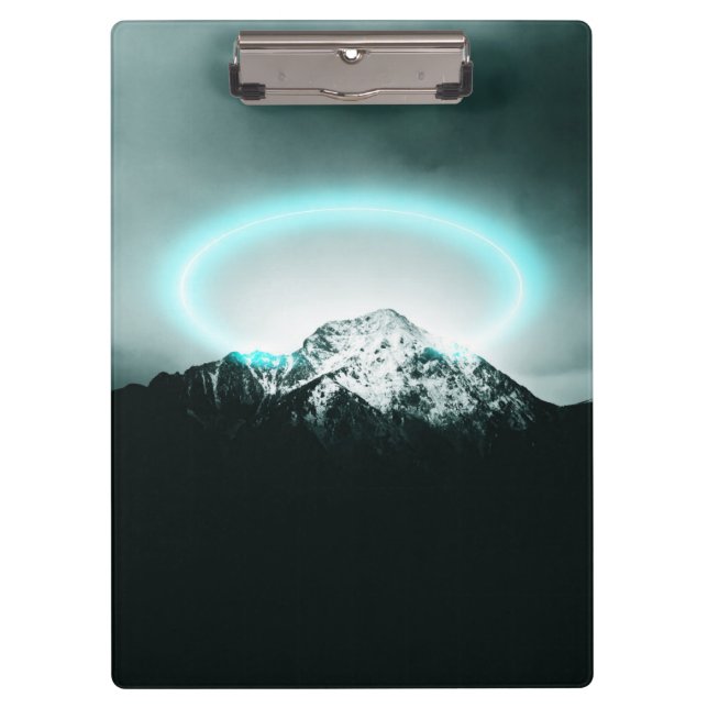 Snowy mountain mysterious blue neon light clipboard (Front)