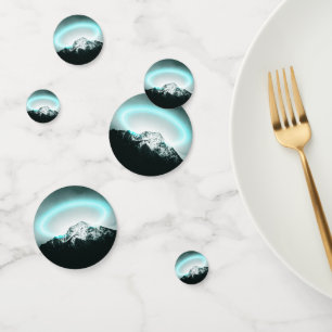 Snowy mountain mysterious blue neon light confetti