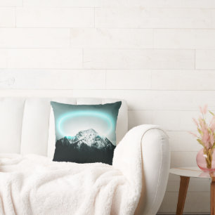 Snowy mountain mysterious blue neon light cushion