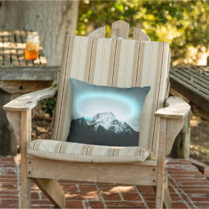Snowy mountain mysterious blue neon light cushion