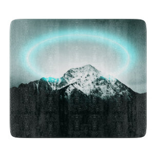 Snowy mountain mysterious blue neon light cutting board