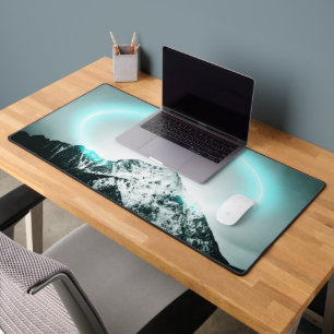 Snowy mountain mysterious blue neon light desk mat