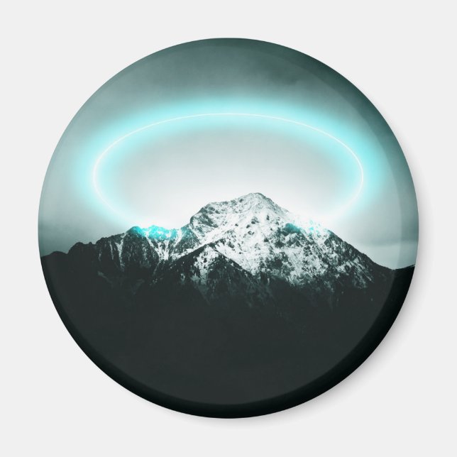 Snowy mountain mysterious blue neon light magnet (Front)