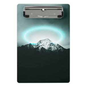 Snowy mountain mysterious blue neon light mini clipboard