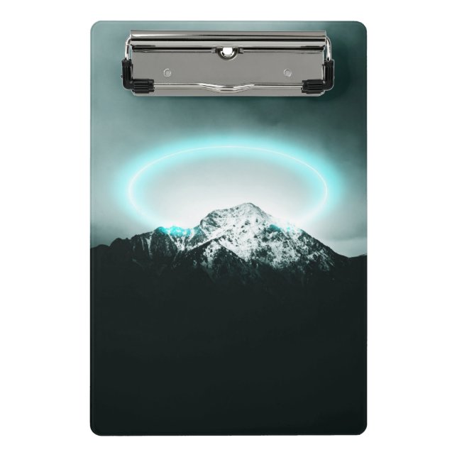 Snowy mountain mysterious blue neon light mini clipboard (Front)