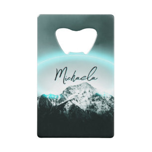 Snowy mountain mysterious blue neon light monogram