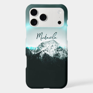 Snowy mountain mysterious blue neon light monogram