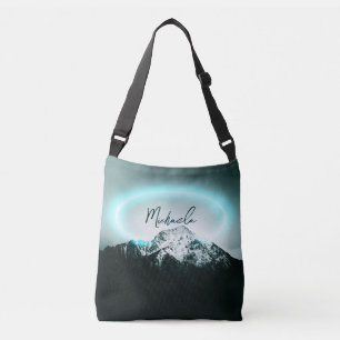 Snowy mountain mysterious blue neon light monogram crossbody bag