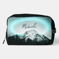 Snowy mountain mysterious blue neon light monogram