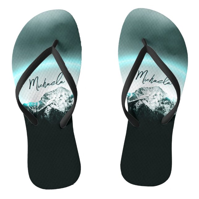 Snowy mountain mysterious blue neon light monogram jandals (Footbed)