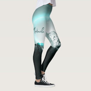 Snowy mountain mysterious blue neon light monogram leggings