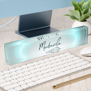 Snowy mountain mysterious blue neon light monogram nameplate