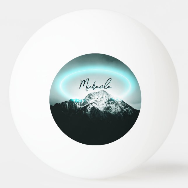 Snowy mountain mysterious blue neon light monogram ping pong ball (Front)