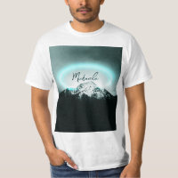 Snowy mountain mysterious blue neon light monogram