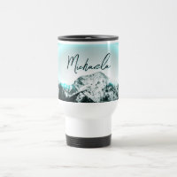 Snowy mountain mysterious blue neon light monogram