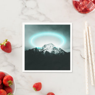 Snowy mountain mysterious blue neon light napkin