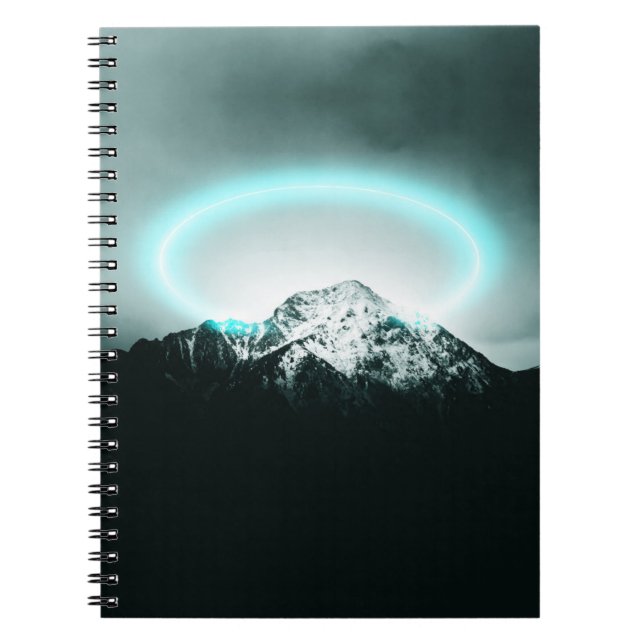 Snowy mountain mysterious blue neon light notebook (Front)