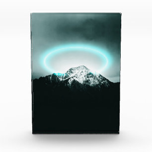 Snowy mountain mysterious blue neon light photo block