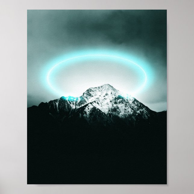 Snowy mountain mysterious blue neon light poster (Front)