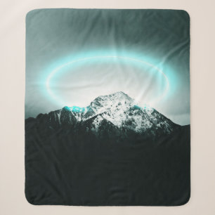 Snowy mountain mysterious blue neon light sherpa blanket