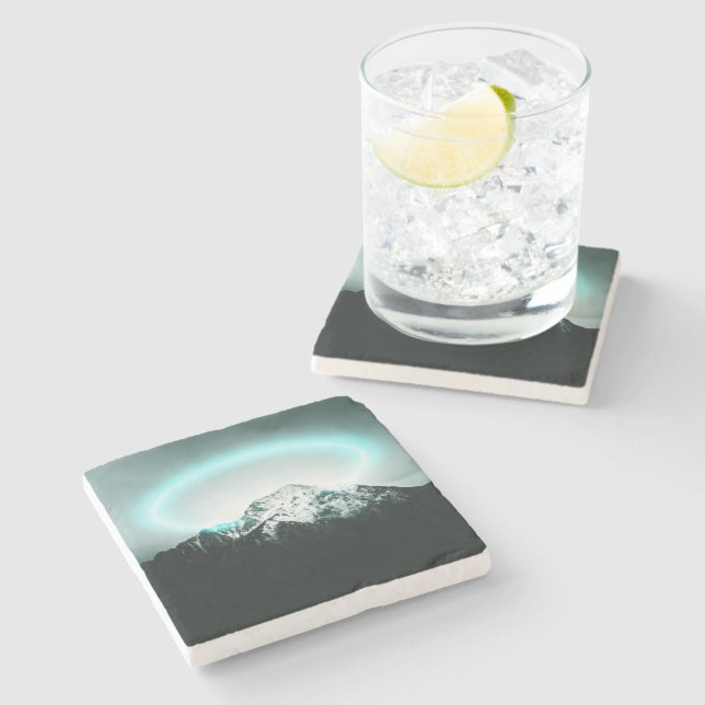 Snowy mountain mysterious blue neon light stone coaster (Side)