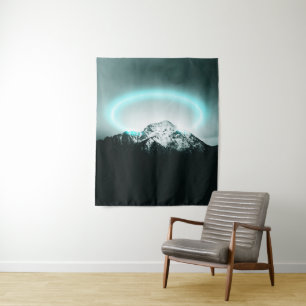 Snowy mountain mysterious blue neon light tapestry