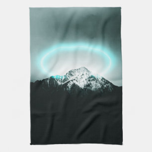 Snowy mountain mysterious blue neon light tea towel