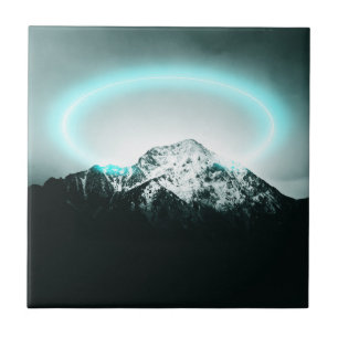 Snowy mountain mysterious blue neon light tile