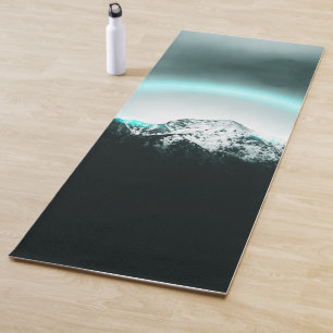 Snowy mountain mysterious blue neon light yoga mat