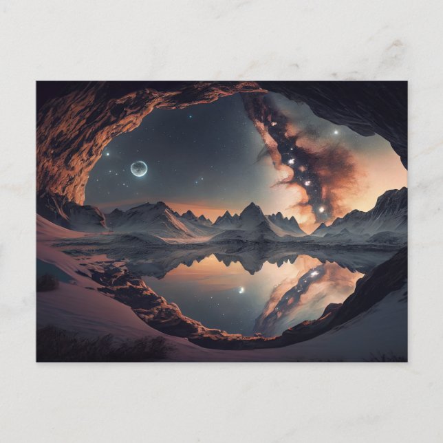 Snowy Mountain Peak Starry Galaxy Postcard (Front)