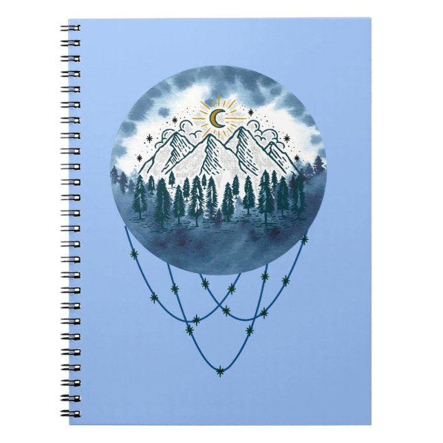 Snowy Mountain Pine Tree Nature Adventure Outdoor Notebook (Front)