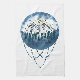 Snowy Mountain Pine Tree Nature Adventure Outdoor Tea Towel