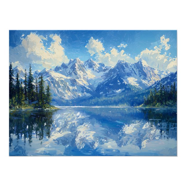 Snowy Mountain Range with Crystal Clear Alpine Lak Poster (Front)