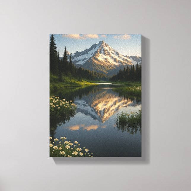 Snowy Mountain Reflected Lake Scene Canvas Print (Front)