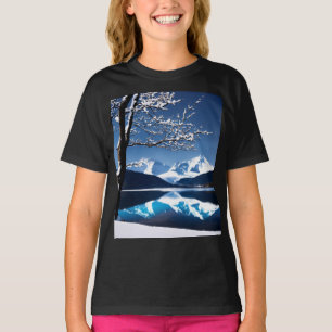 "Snowy Mountain Reflection - Girl's Kids Basic T-s T-Shirt