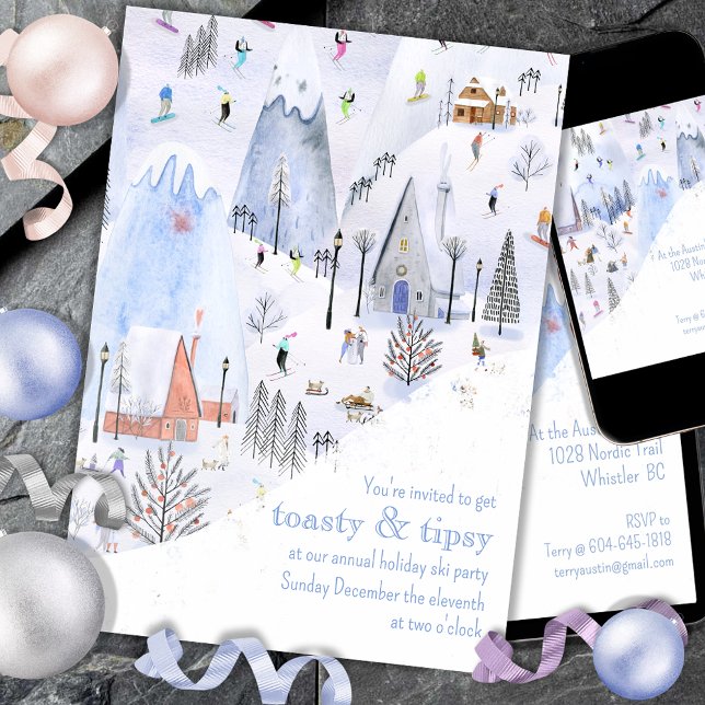 Snowy Mountain Ski Village Holiday Party Invitation (Creator Uploaded)