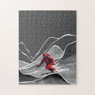 Snowy Mountain Skiing Jigsaw Puzzle