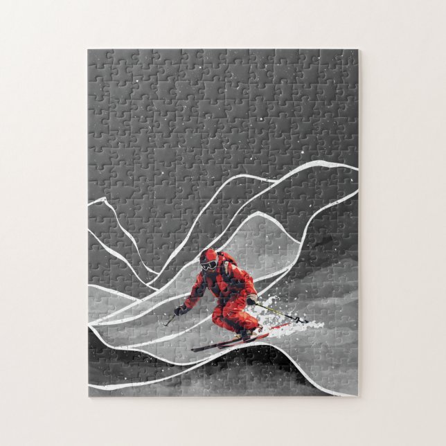 Snowy Mountain Skiing Jigsaw Puzzle (Vertical)