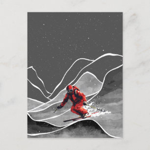 Snowy Mountain Skiing Postcard