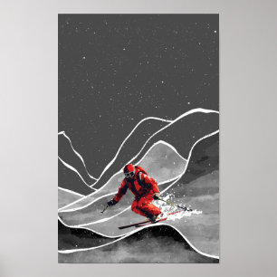 Snowy Mountain Skiing Poster